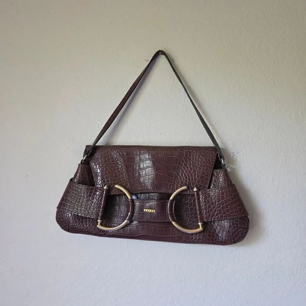 Vintage Y2K XOXO Brown Snake Print Gold Hardware Baguette Bag